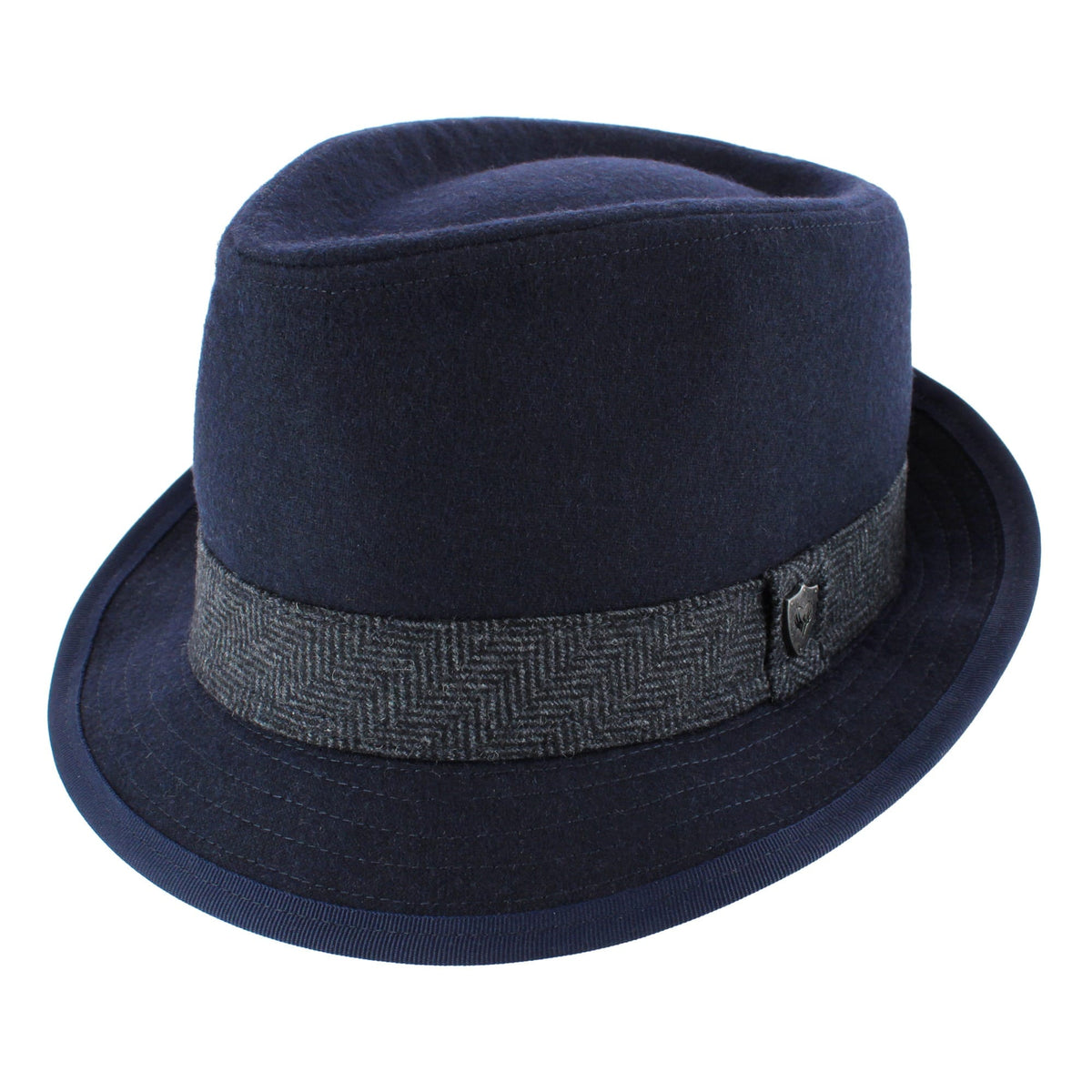 Ascentix Men's Wool Blend All Season Fedora Hat with Herringbone Band - Men's Wool Blend All Season Fedora Hat with Herringbone Band