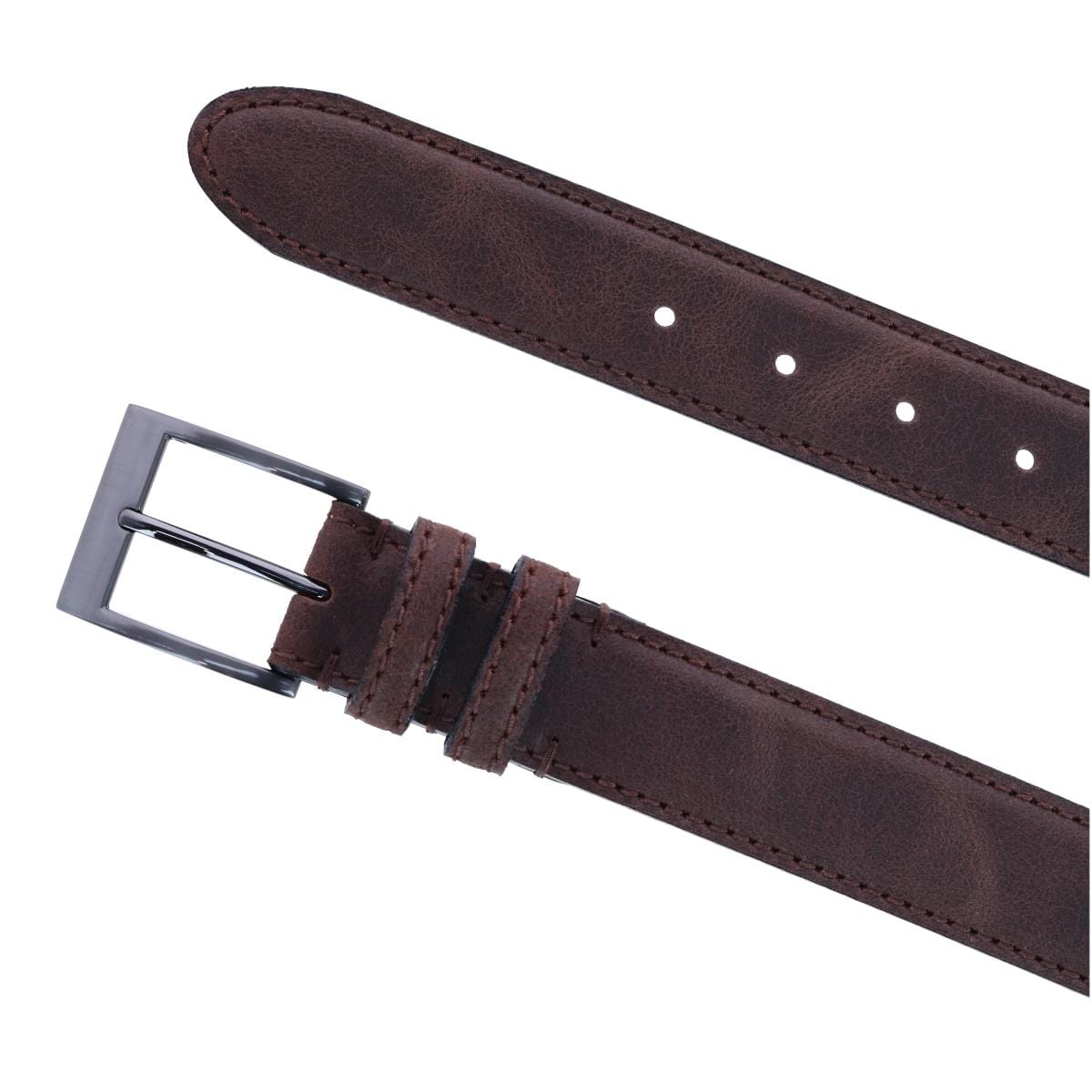 CTM® Men's Textured Italian Leather Belt with Sqaure Buckle - Brown