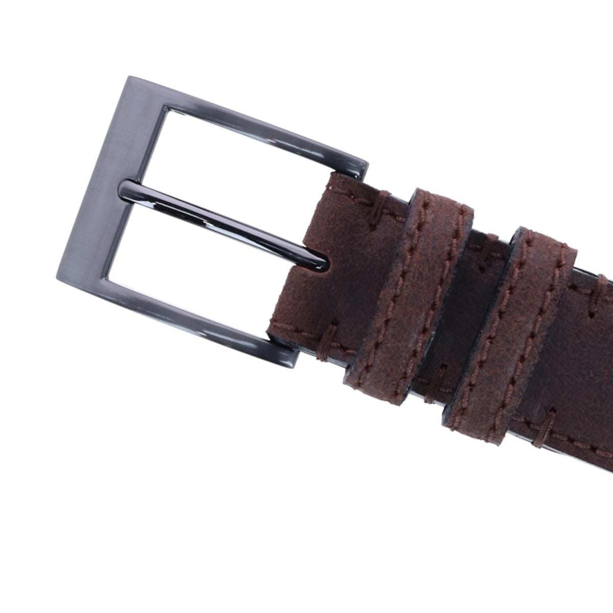 CTM® Men's Textured Italian Leather Belt with Sqaure Buckle - Brown