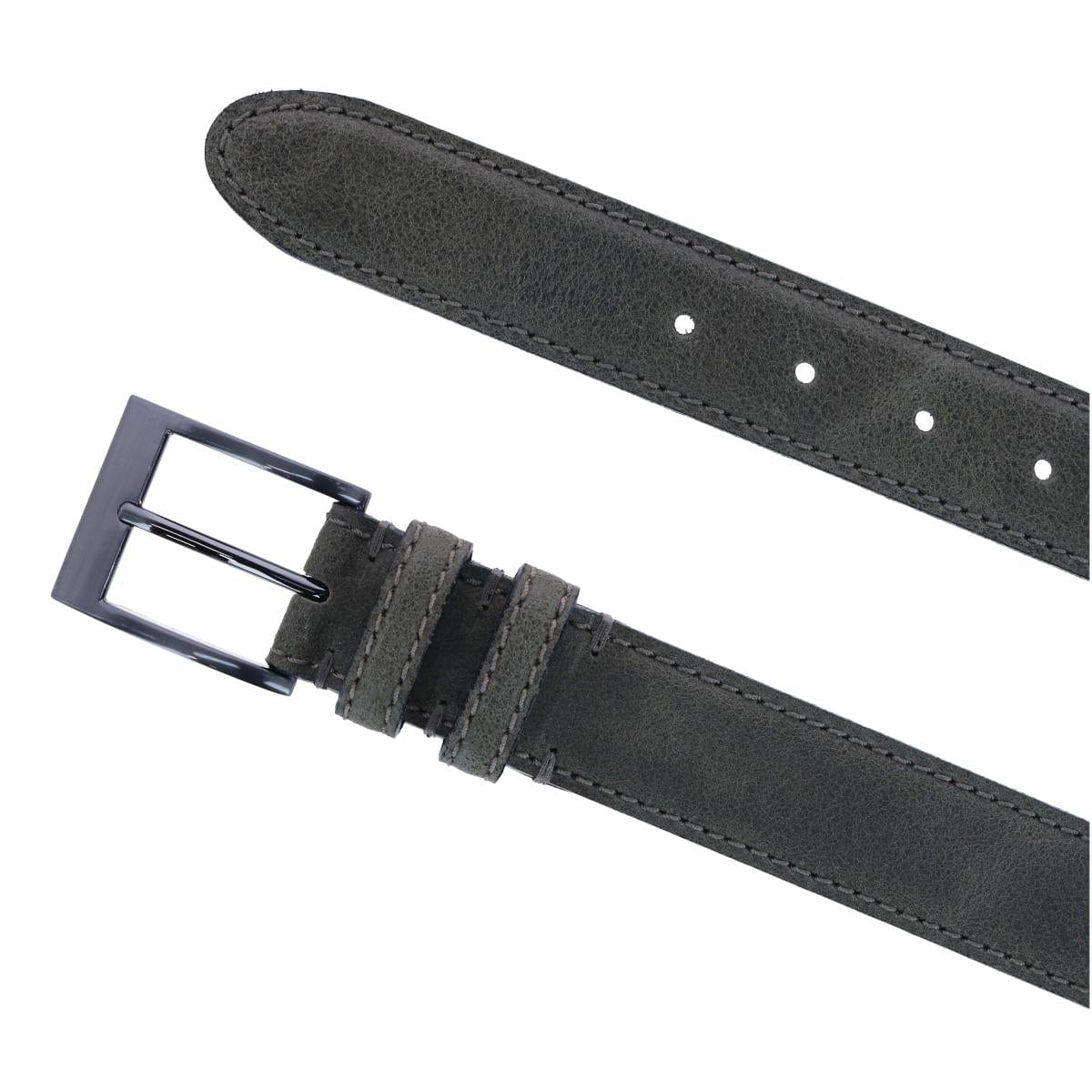 CTM® Men's Textured Italian Leather Belt with Sqaure Buckle - Olive