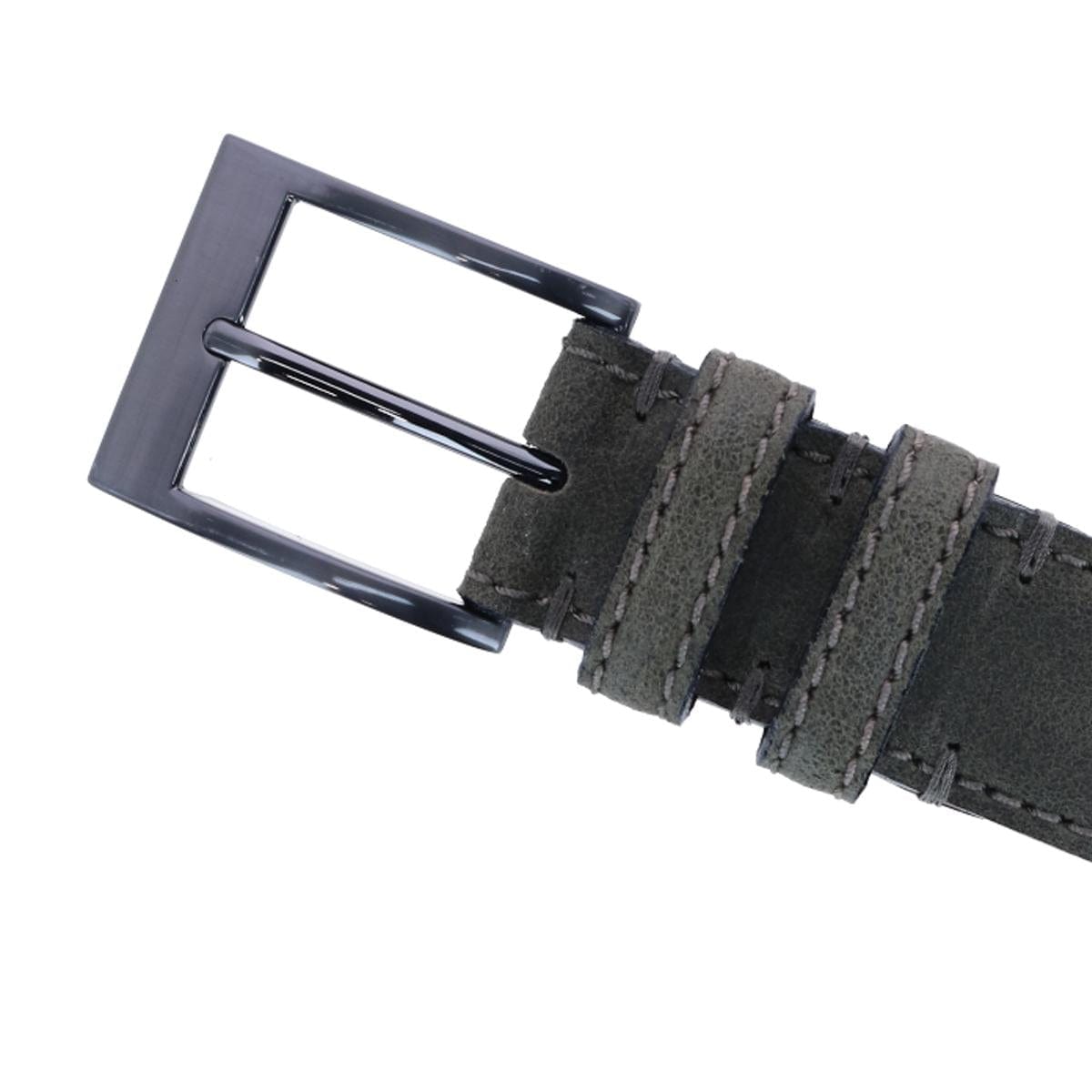 CTM® Men's Textured Italian Leather Belt with Sqaure Buckle - Olive