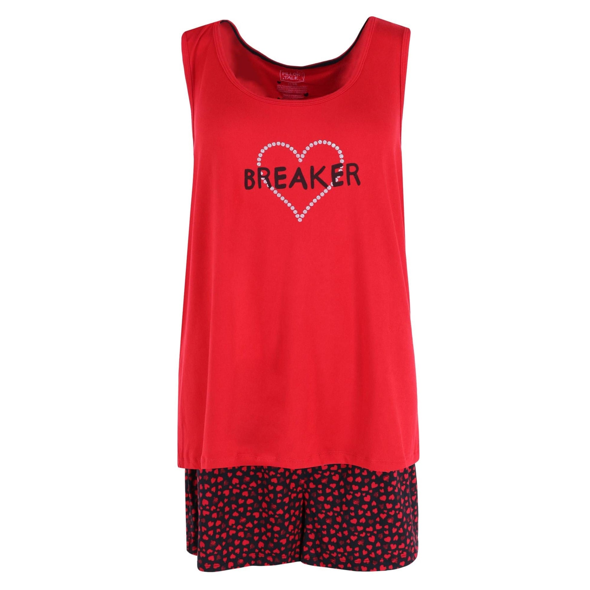 Pillow Talk Women's Plus Size Heart Breaker Tank and Short Set with Eye Mask - Red