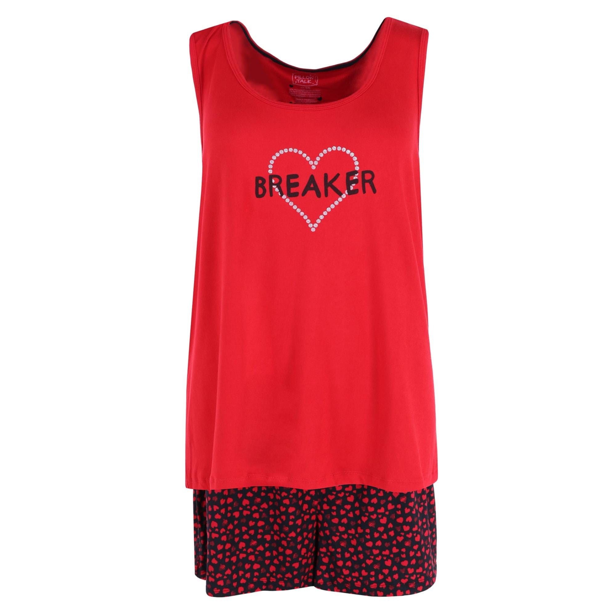Pillow Talk Women's Plus Size Heart Breaker Tank and Short Set with Eye Mask - Red
