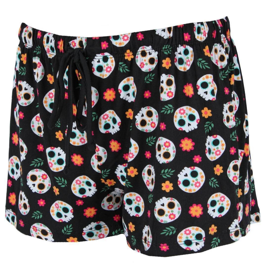 Pillow Talk Women's Day of the Dead Skull Pajama Shorts (2 Pack) - Black