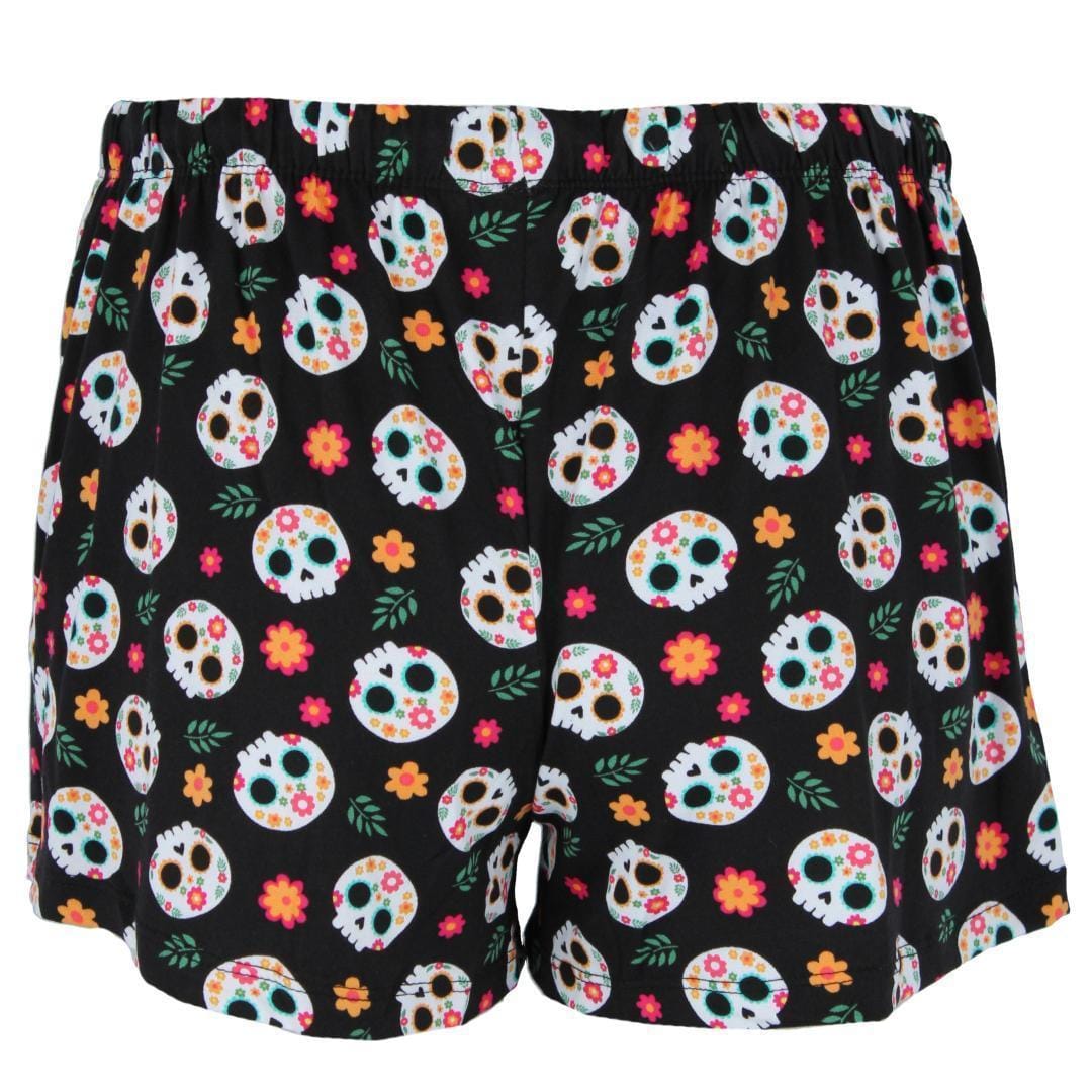 Pillow Talk Women's Day of the Dead Skull Pajama Shorts (2 Pack) - Black