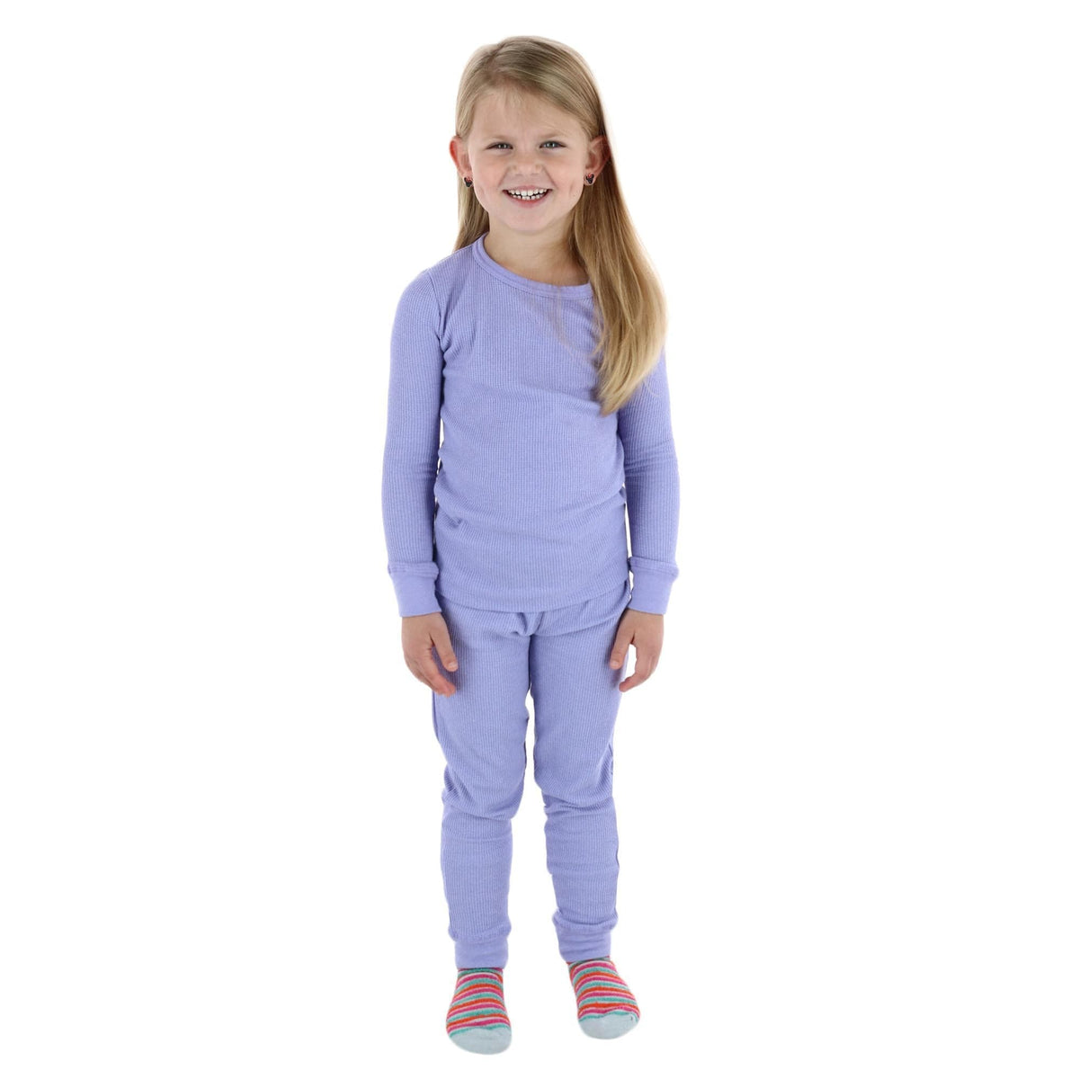 Rene Rofe Girl's Waffle Thermal Long Underwear 2-Piece Set - Lavender