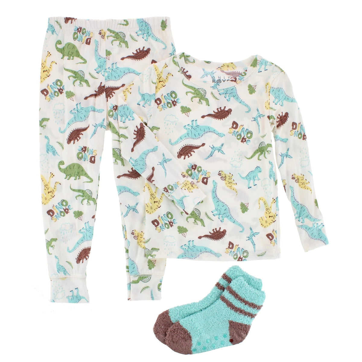 Only Boys Boy's Toddler 2 Piece Dino Snore Snug Pajama Set with Socks - Boy's Toddler 2 Piece Dino Snore Snug Pajama Set with Socks