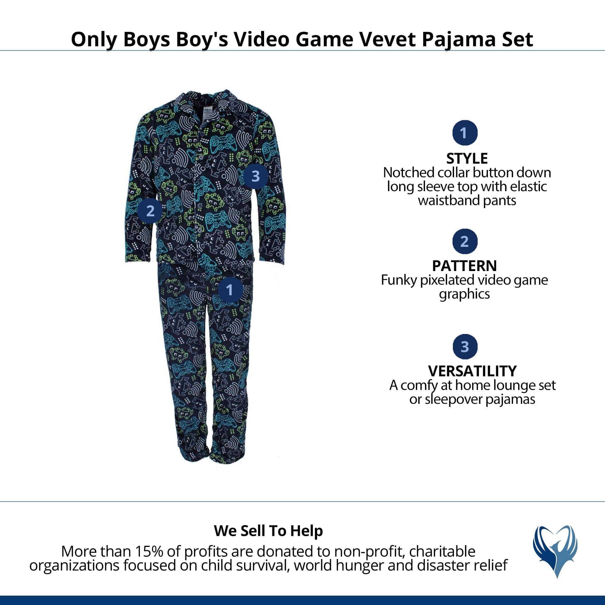 Only Boys Boy's Video Game Velvet Pajama Set - Navy