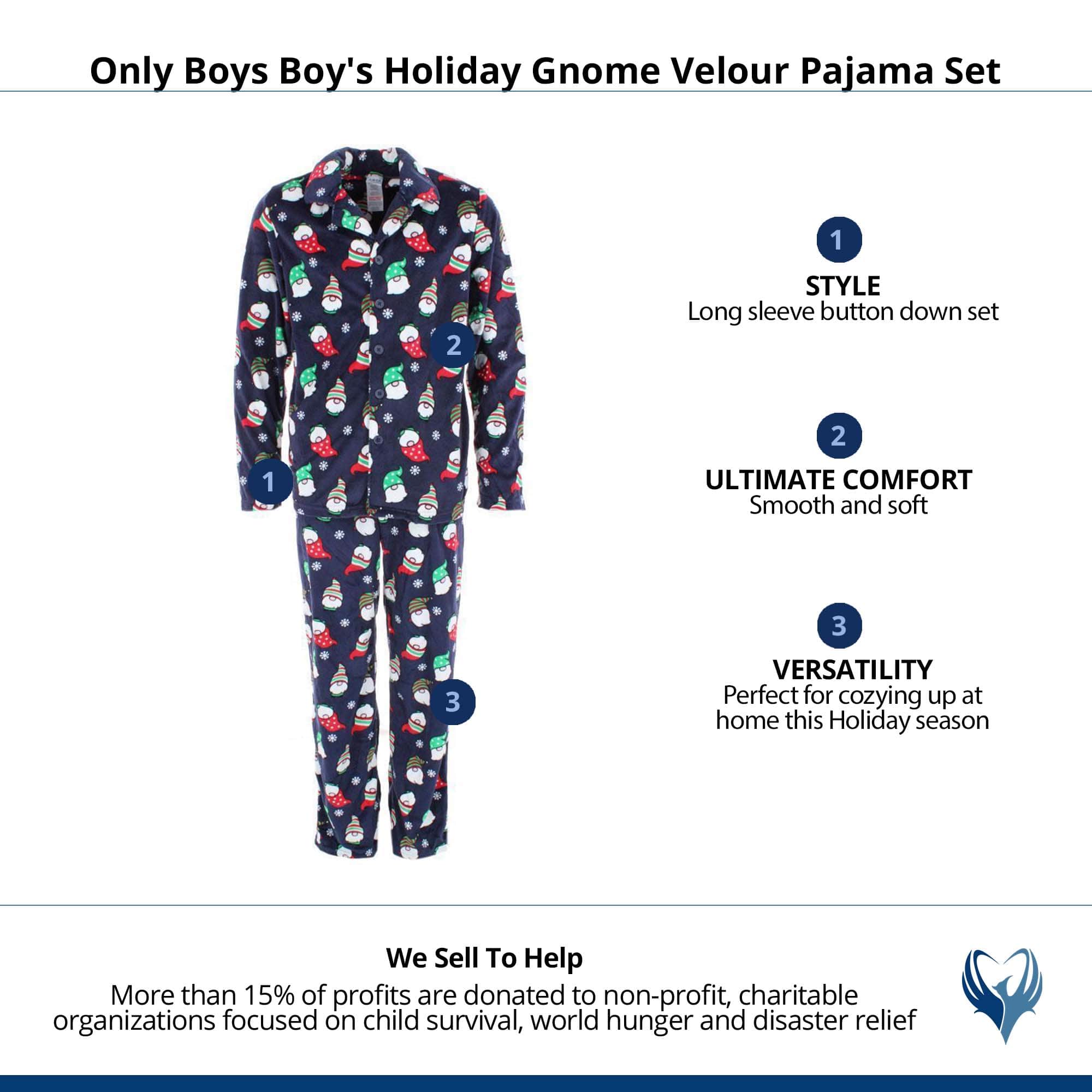 Only Boys Boy's Holiday Gnome Velour Pajama Set - Navy