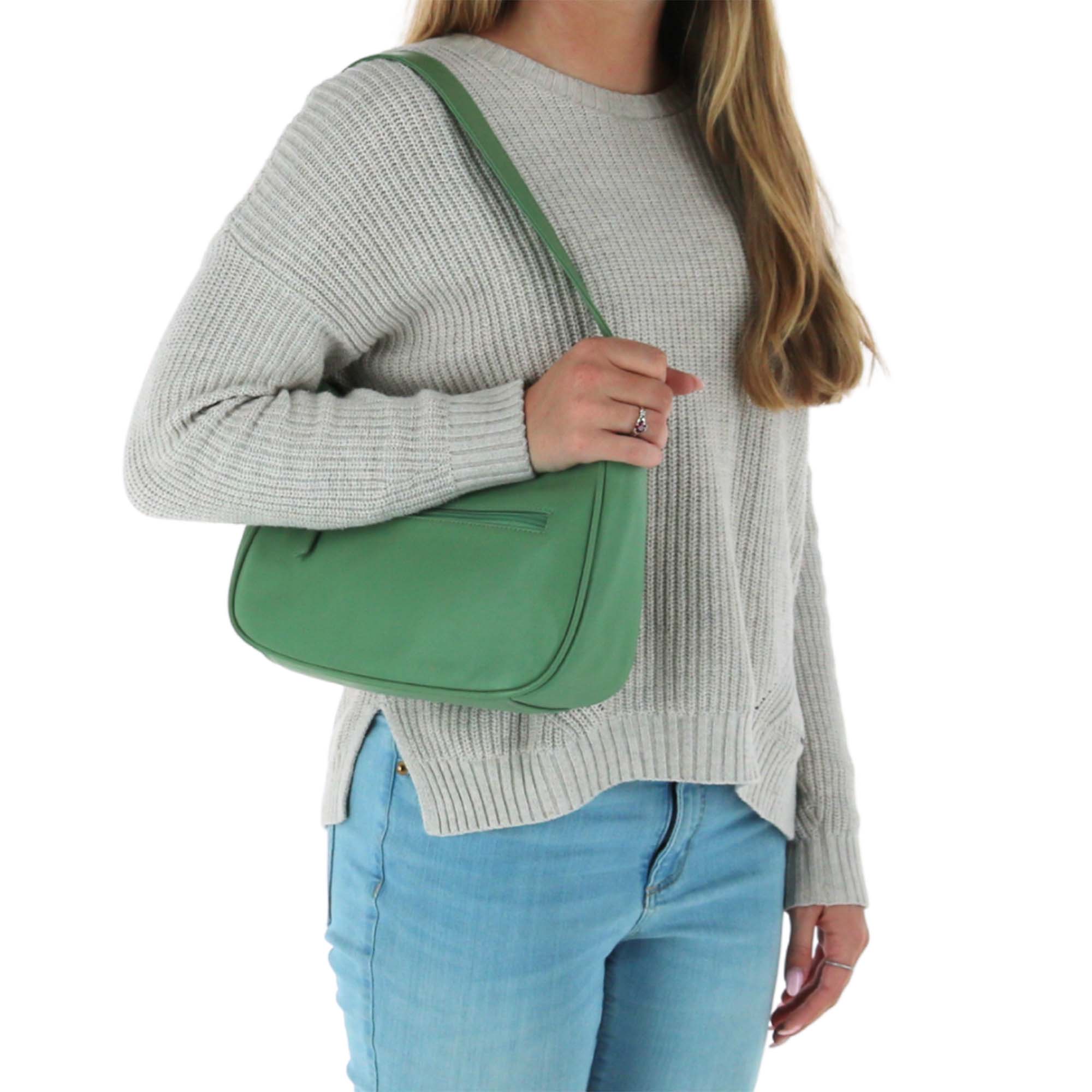 CTM® Women's Leather Hobo Shoulder Bag - Sage