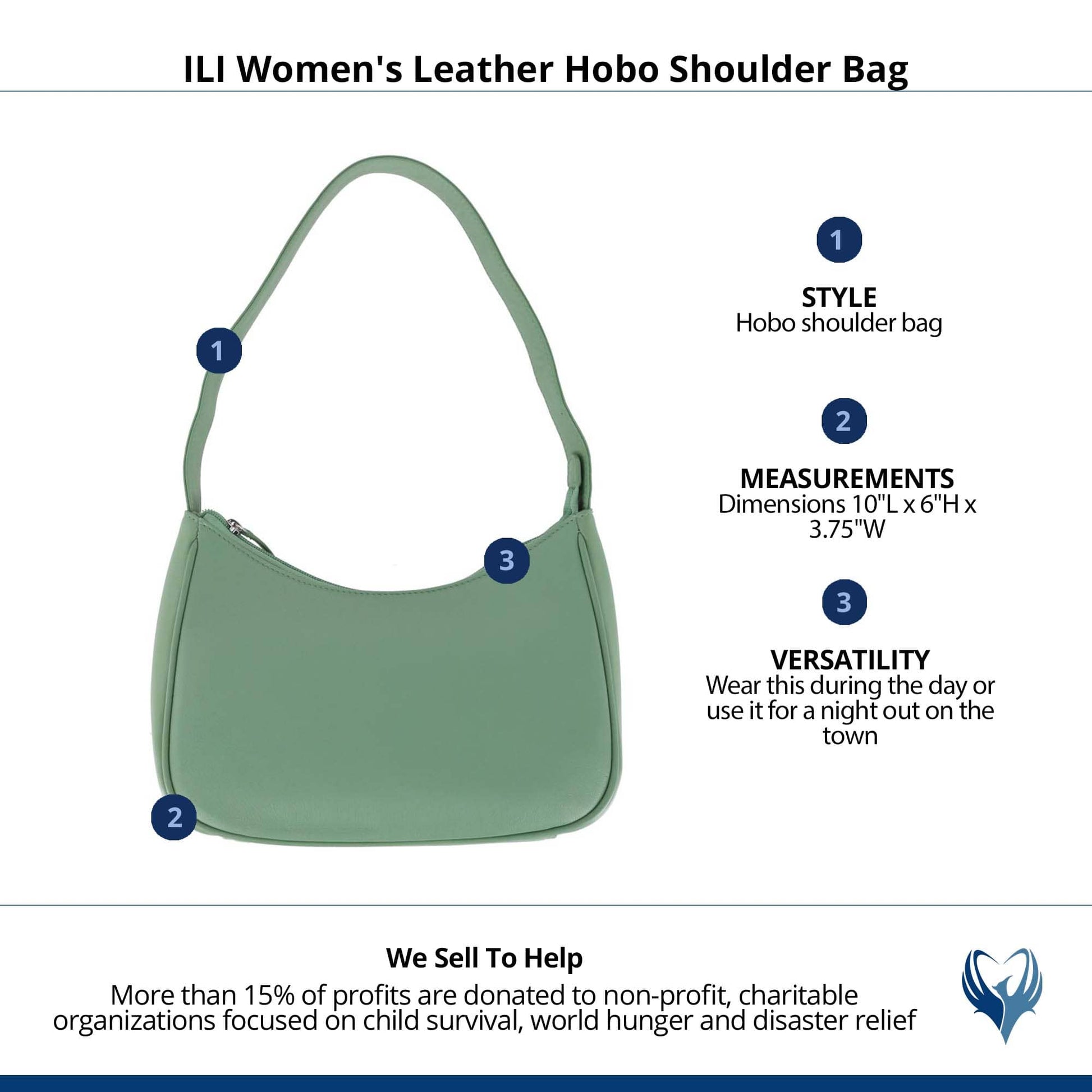 CTM® Women's Leather Hobo Shoulder Bag - Sage