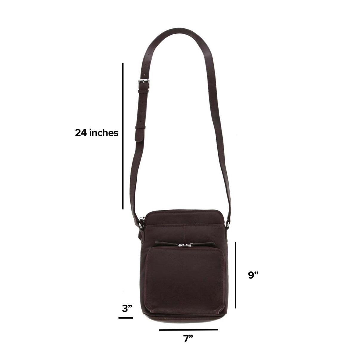 CTM® Women's Leather Small Crossbody Organizer - Mocha