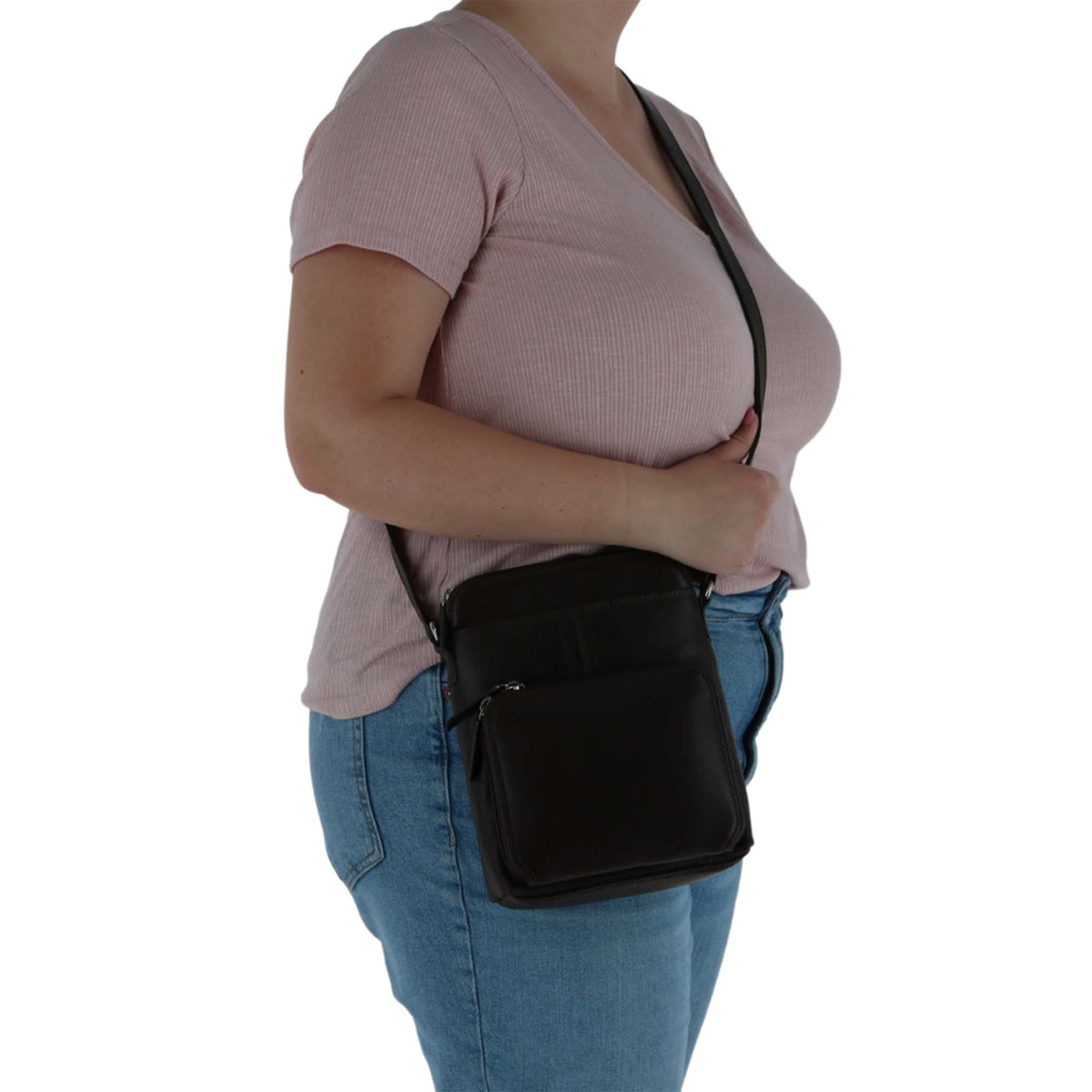 CTM® Women's Leather Small Crossbody Organizer - Mocha