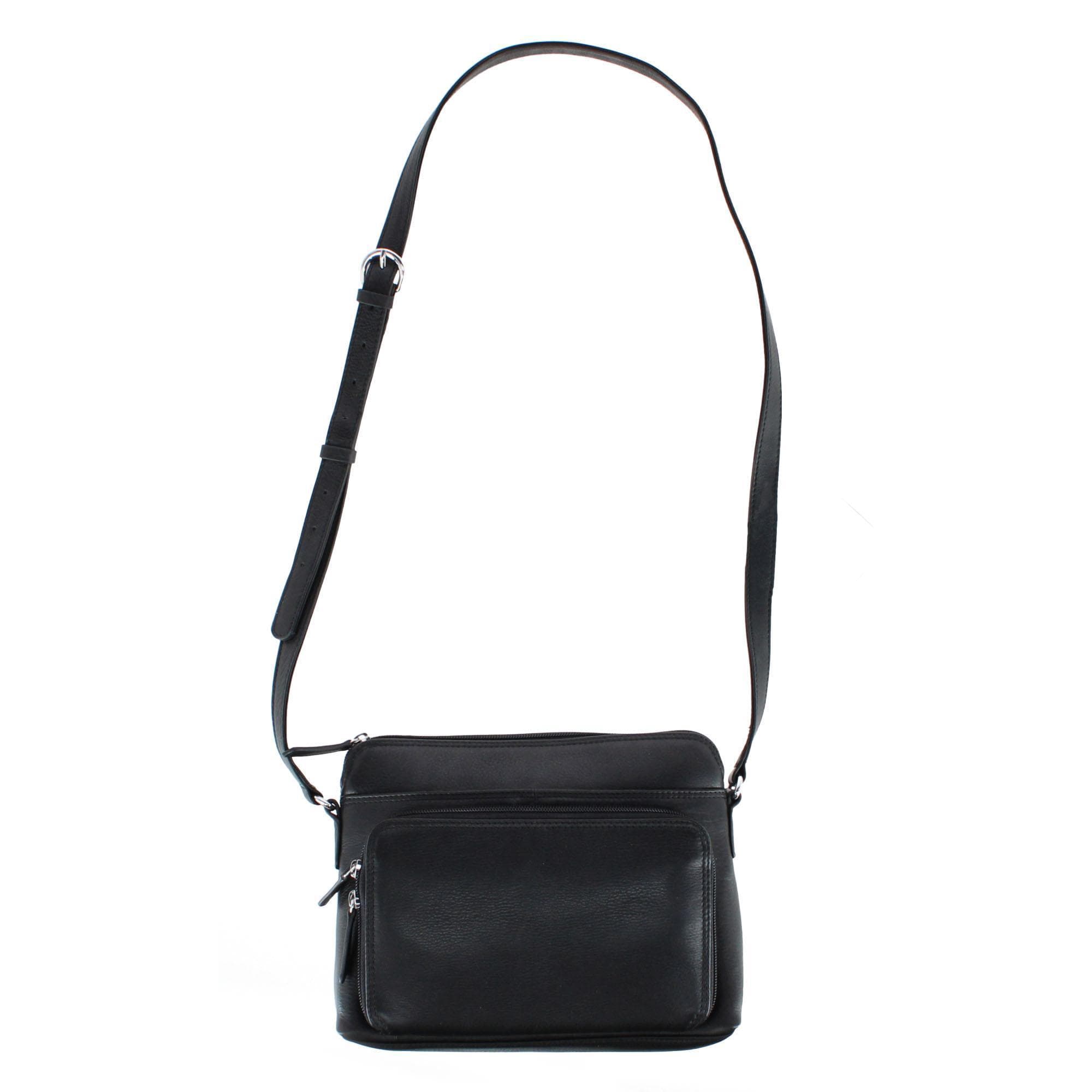 CTM® Women's Leather Shoulder Bag Purse with Side Organizer - Black