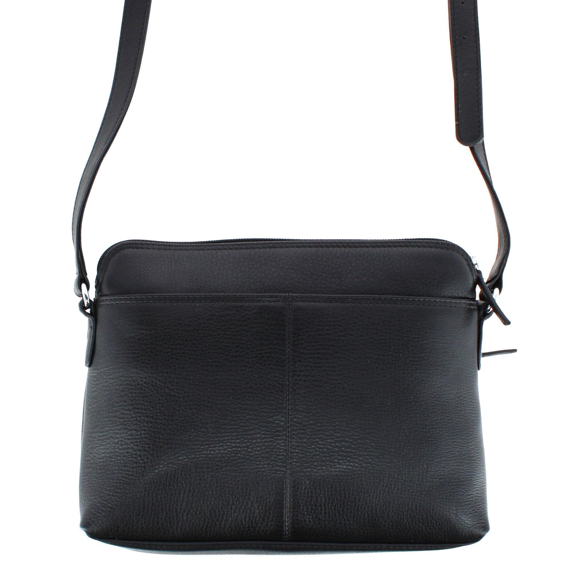 CTM® Women's Leather Shoulder Bag Purse with Side Organizer - Black