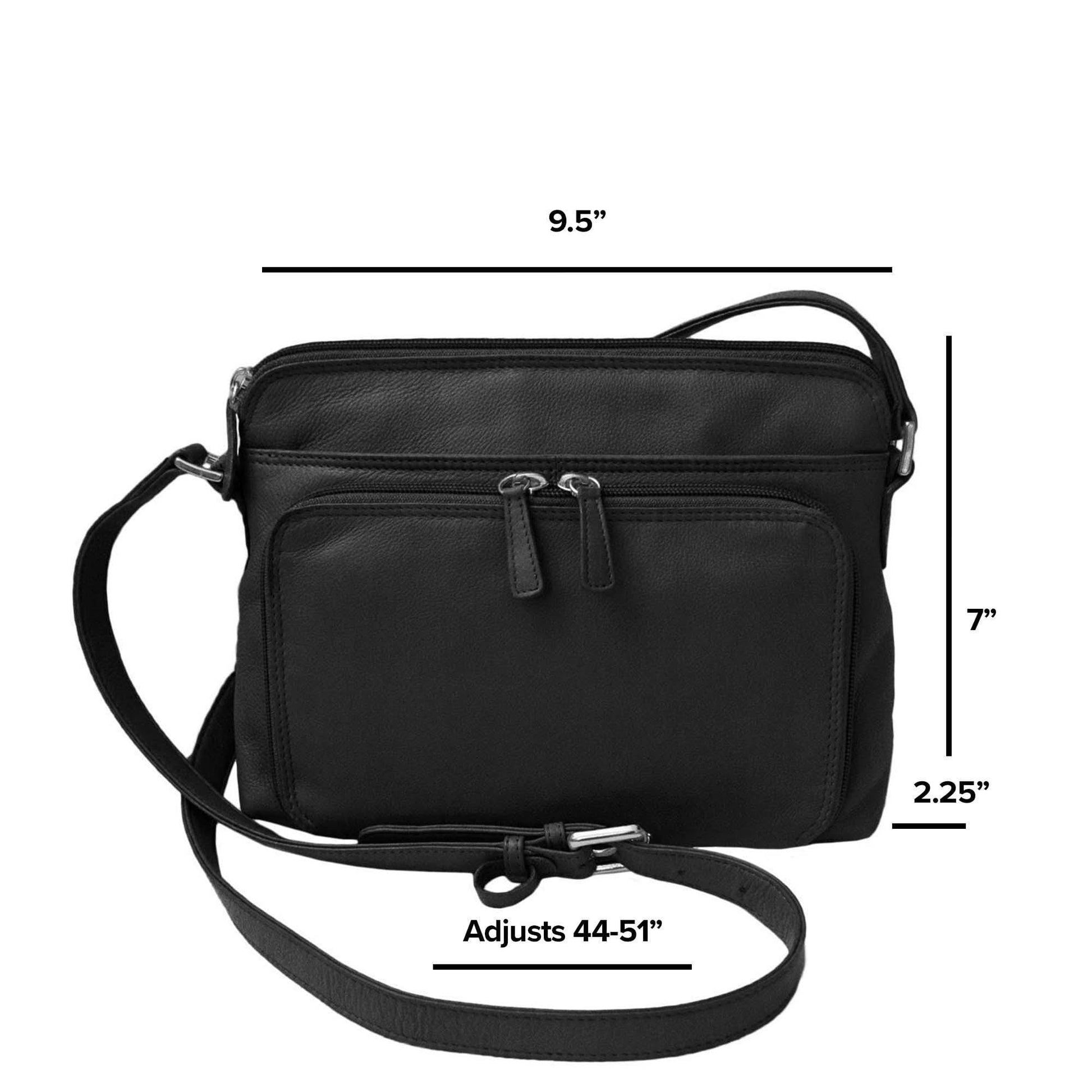CTM® Women's Leather Shoulder Bag Purse with Side Organizer - Black