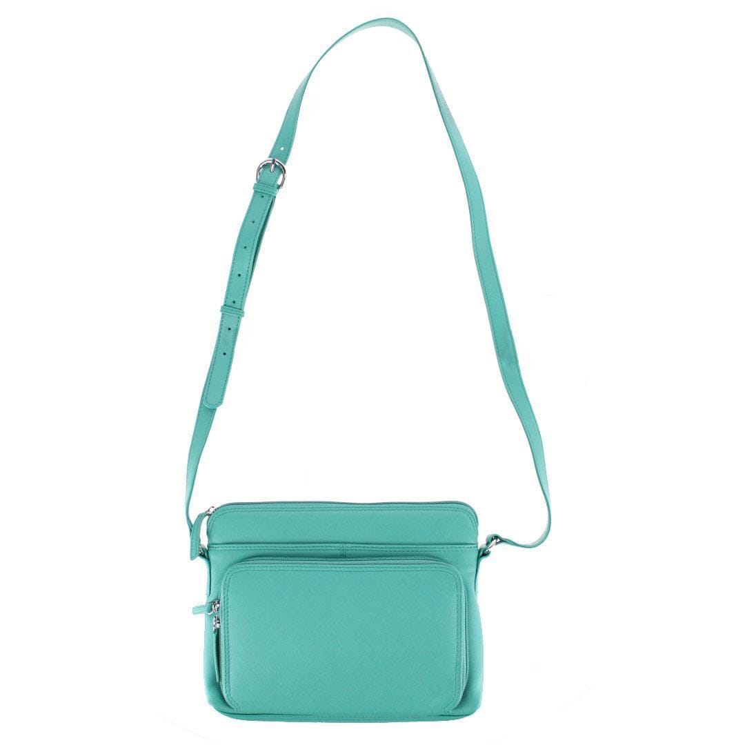CTM® Women's Leather Shoulder Bag Purse with Side Organizer - Turquoise