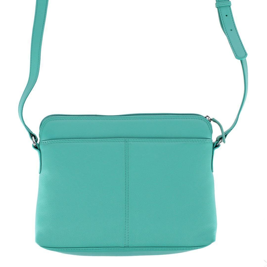 CTM® Women's Leather Shoulder Bag Purse with Side Organizer - Turquoise