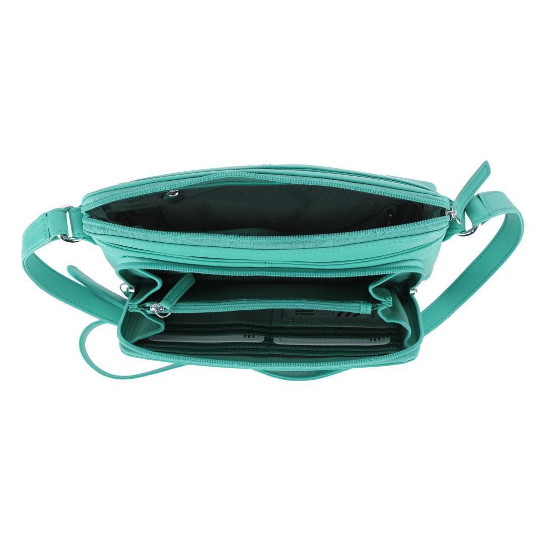 CTM® Women's Leather Shoulder Bag Purse with Side Organizer - Turquoise