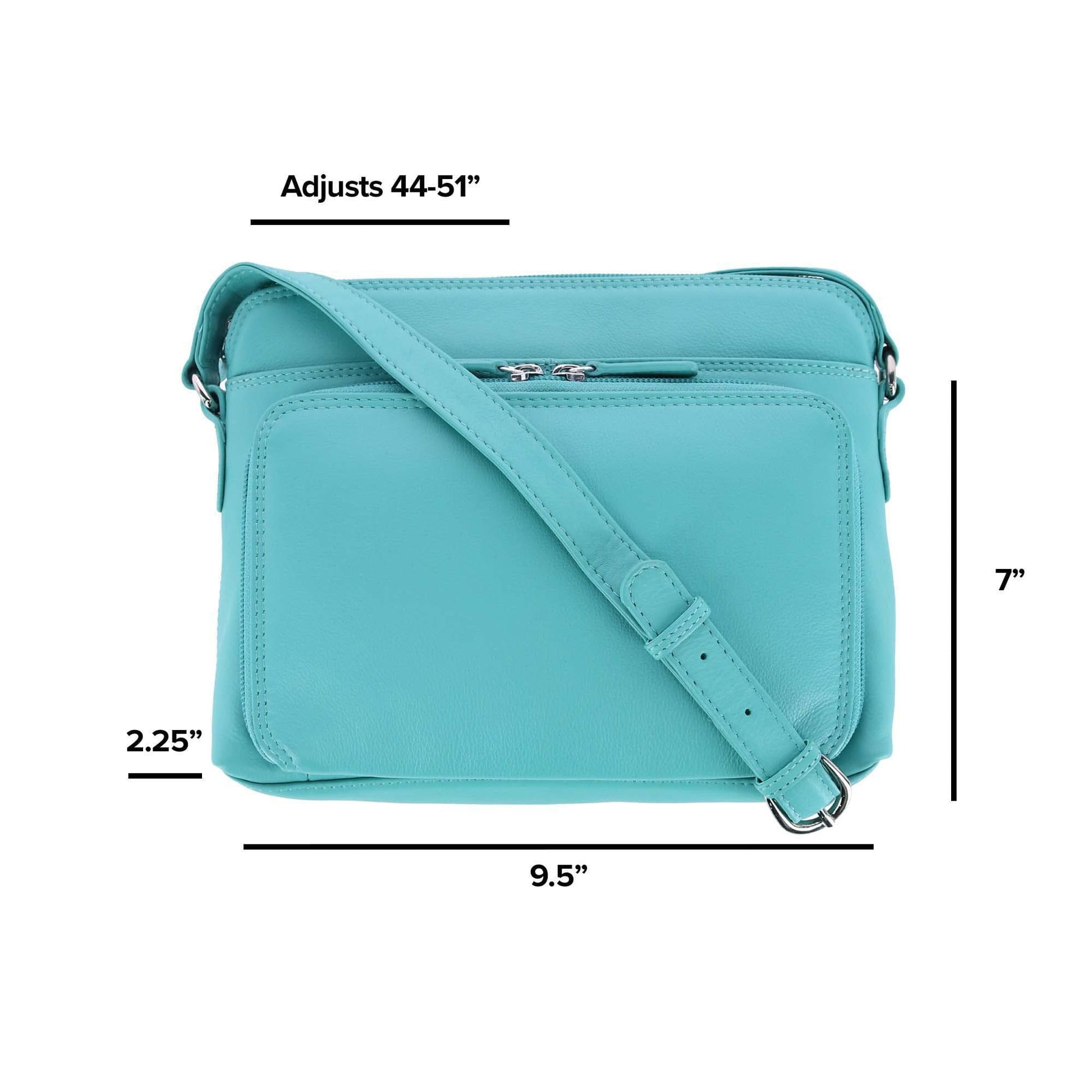 CTM® Women's Leather Shoulder Bag Purse with Side Organizer - Turquoise