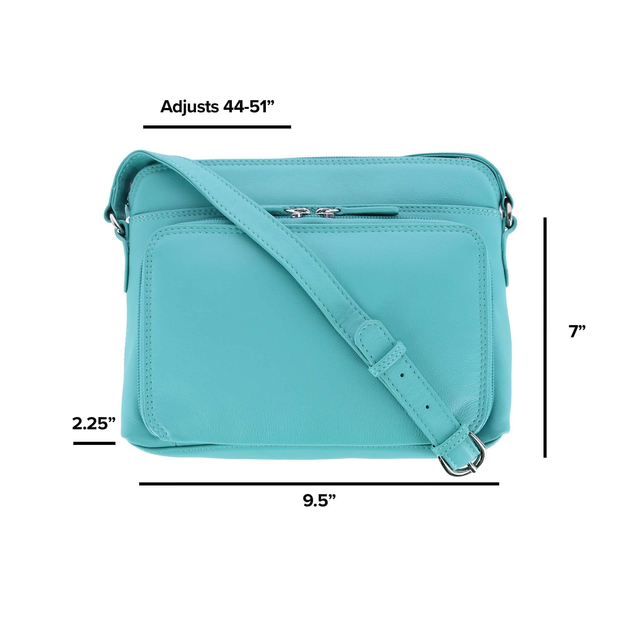 CTM® Women's Leather Shoulder Bag Purse with Side Organizer - Turquoise