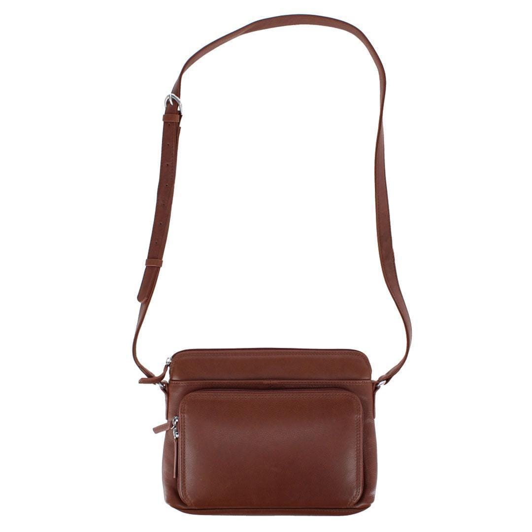 CTM® Women's Leather Shoulder Bag Purse with Side Organizer - Toffee