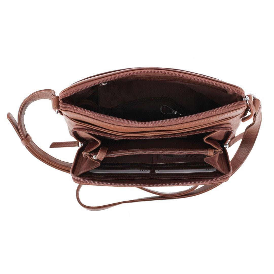 CTM® Women's Leather Shoulder Bag Purse with Side Organizer - Toffee