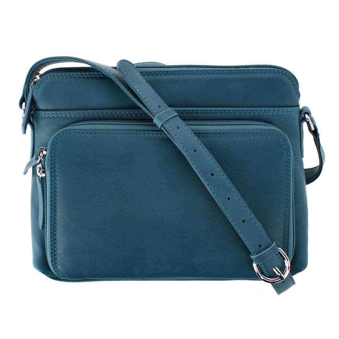 CTM® Women's Leather Shoulder Bag Purse with Side Organizer - Jeans Blue