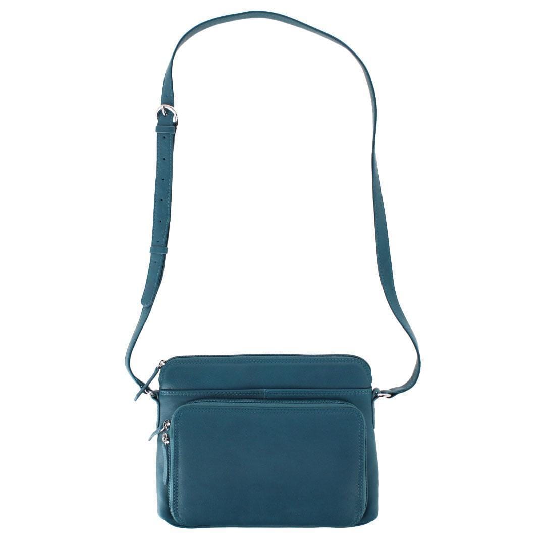 CTM® Women's Leather Shoulder Bag Purse with Side Organizer - Jeans Blue
