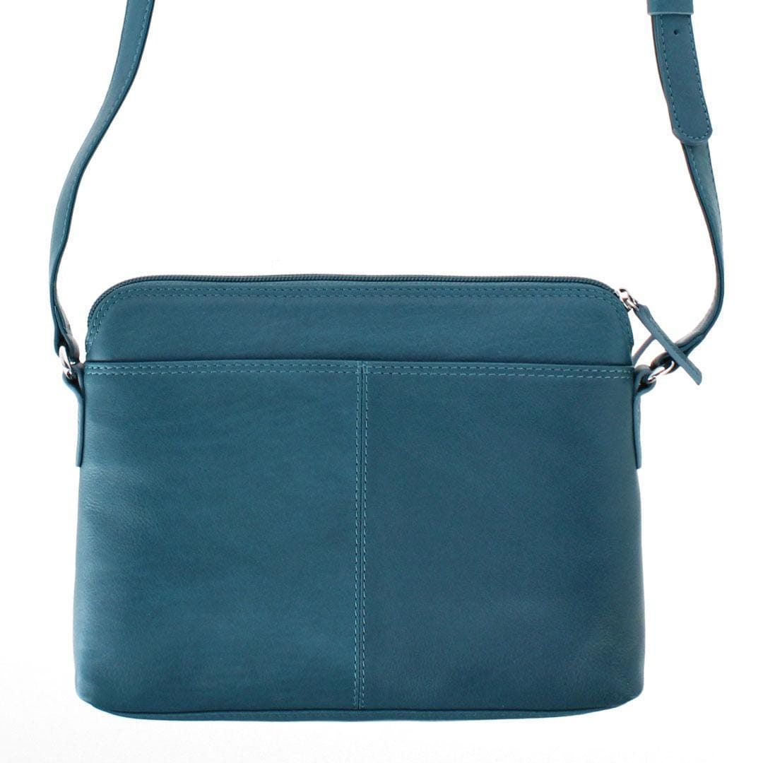 CTM® Women's Leather Shoulder Bag Purse with Side Organizer - Jeans Blue