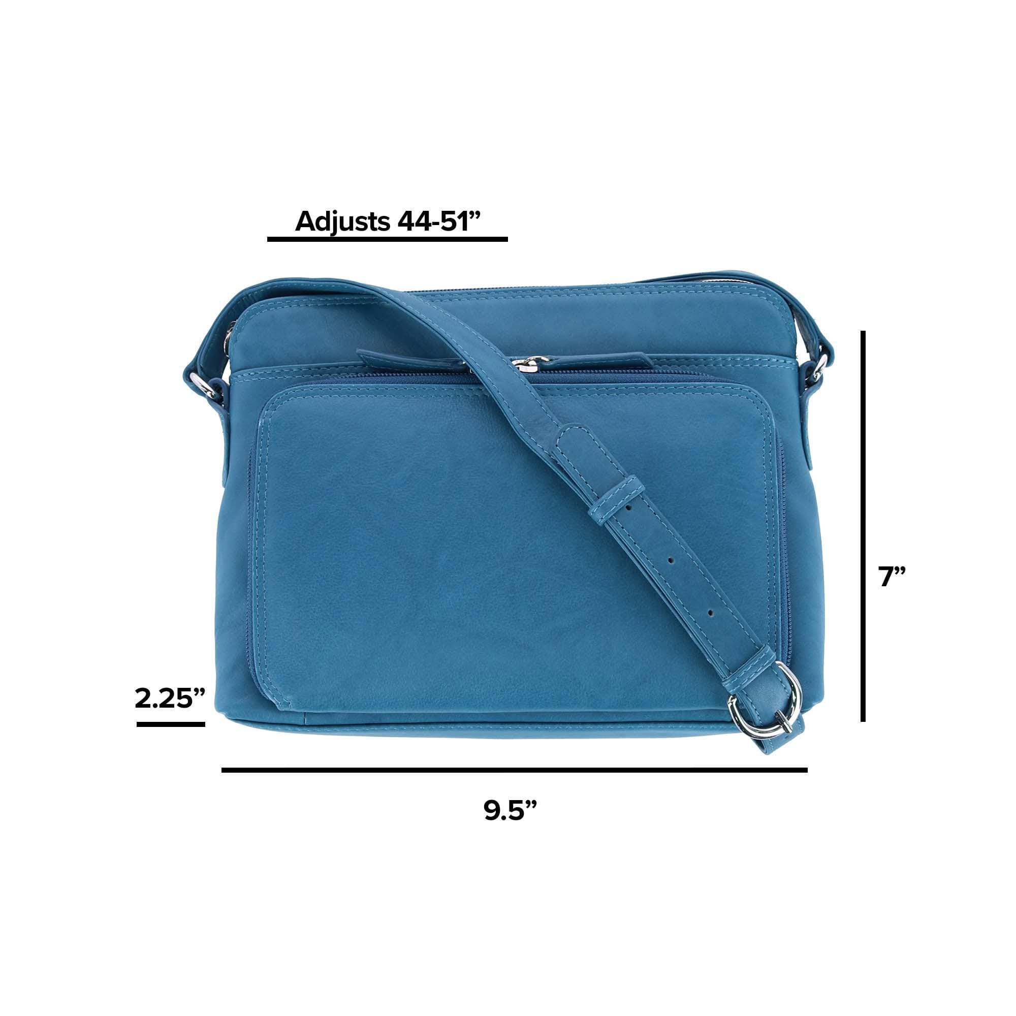 CTM® Women's Leather Shoulder Bag Purse with Side Organizer - Jeans Blue
