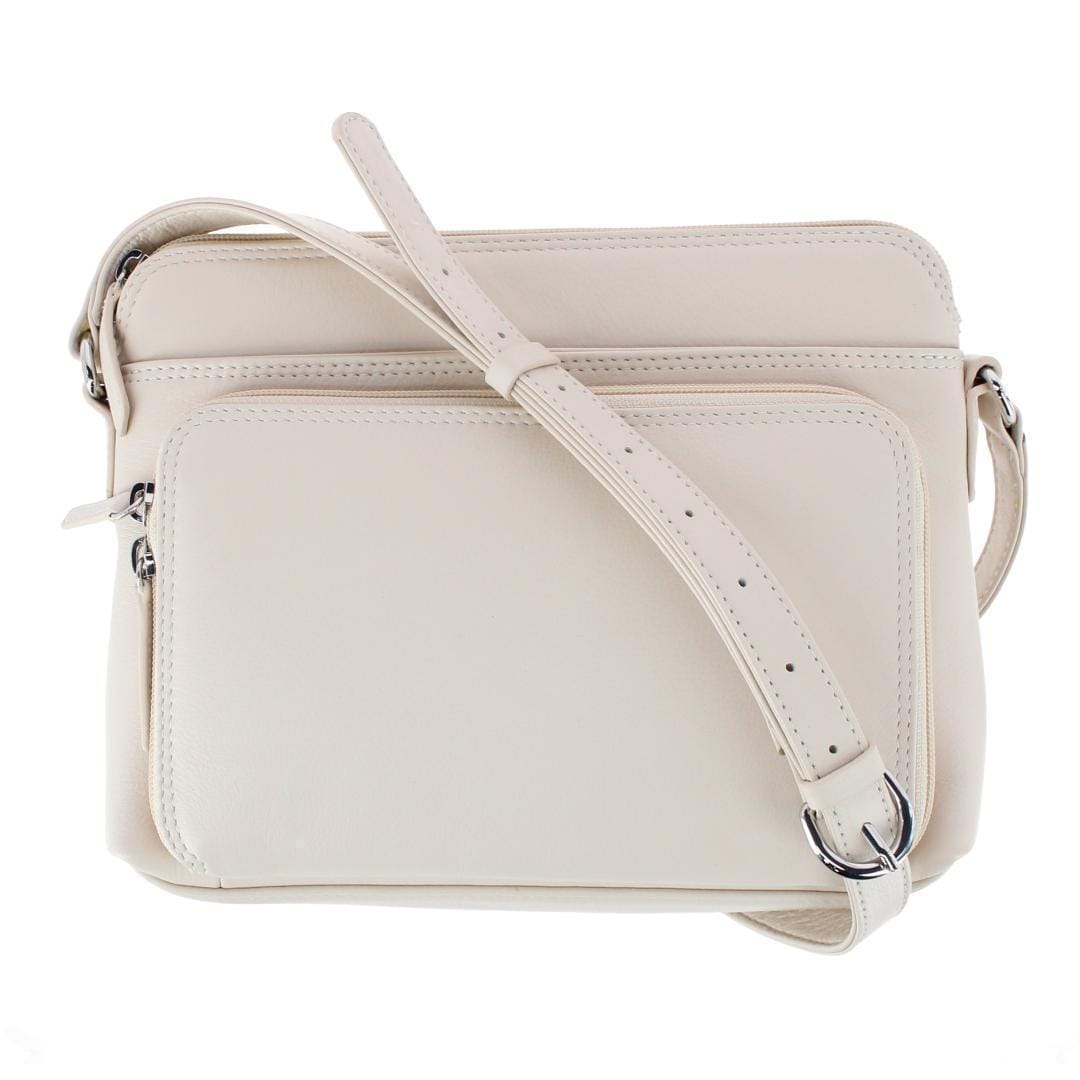 CTM® Women's Leather Shoulder Bag Purse with Side Organizer - Bone