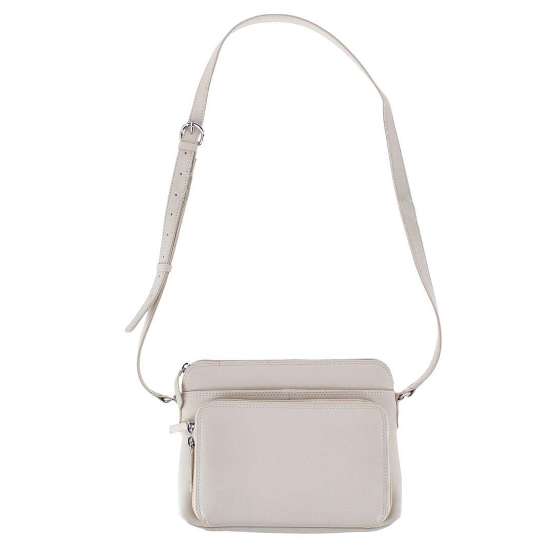 CTM® Women's Leather Shoulder Bag Purse with Side Organizer - Bone