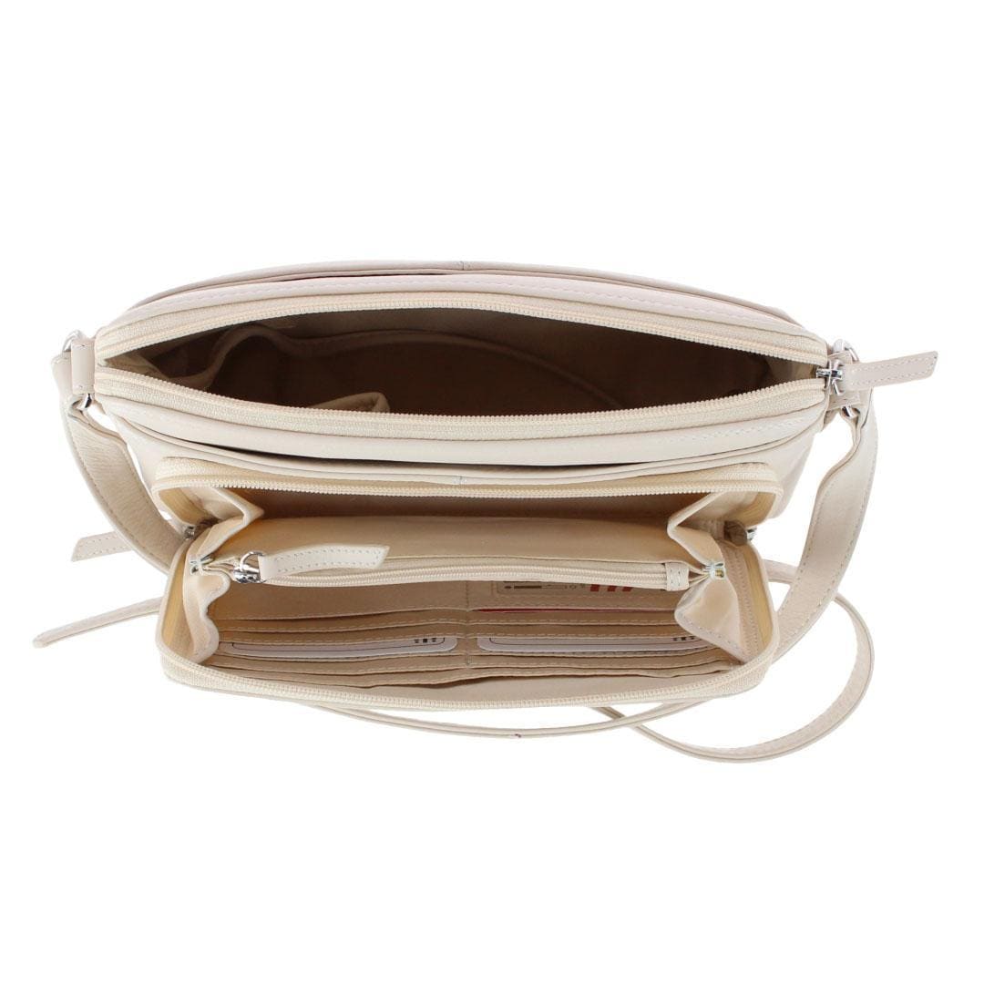 CTM® Women's Leather Shoulder Bag Purse with Side Organizer - Bone