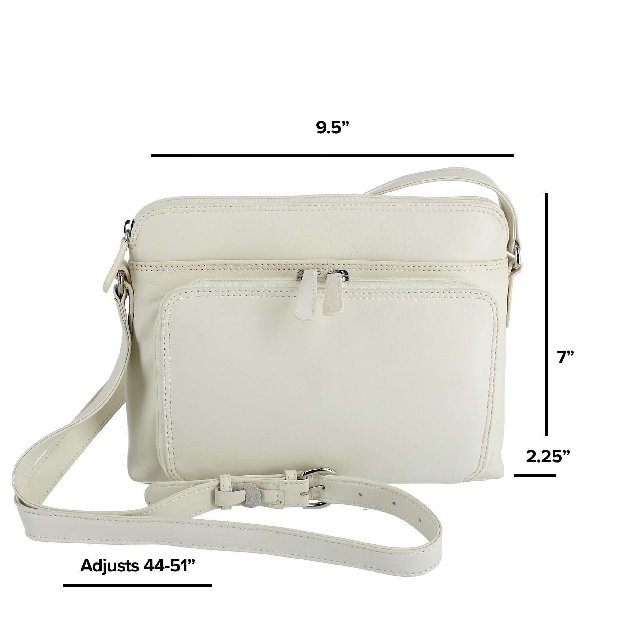 CTM® Women's Leather Shoulder Bag Purse with Side Organizer - Bone