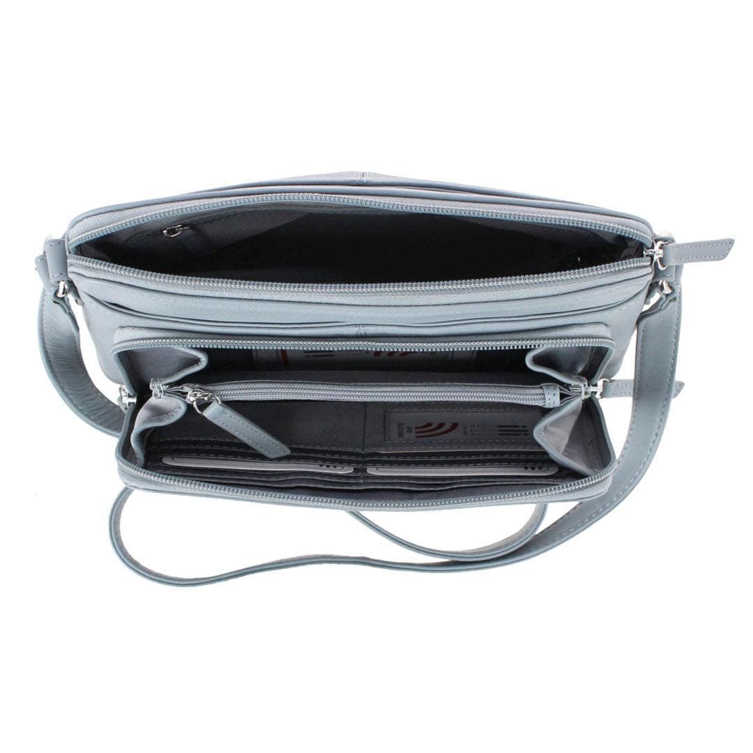 CTM® Women's Leather Shoulder Bag Purse with Side Organizer - Cool Grey