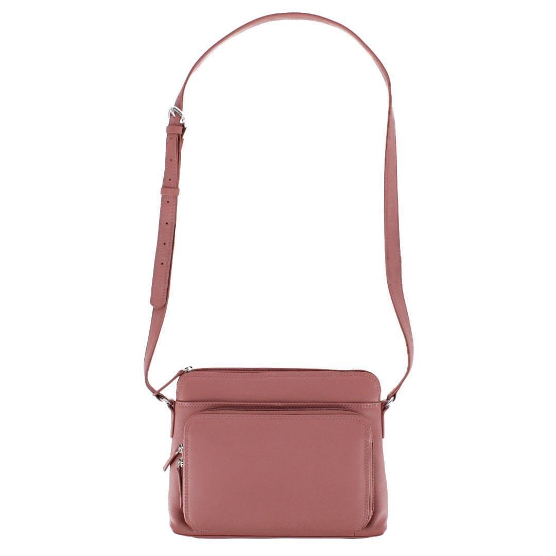 CTM® Women's Leather Shoulder Bag Purse with Side Organizer - Mauve