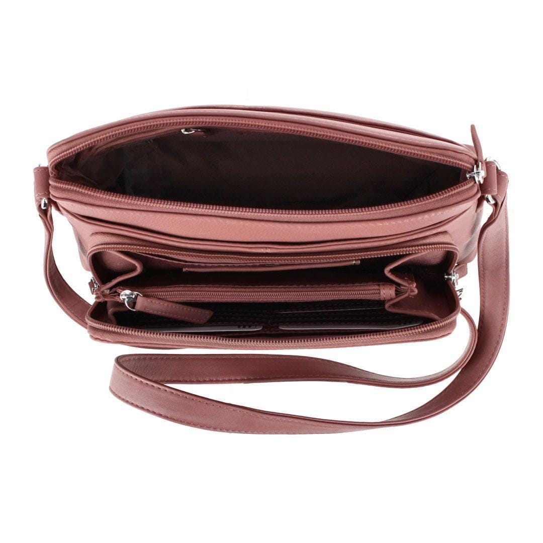 CTM® Women's Leather Shoulder Bag Purse with Side Organizer - Mauve