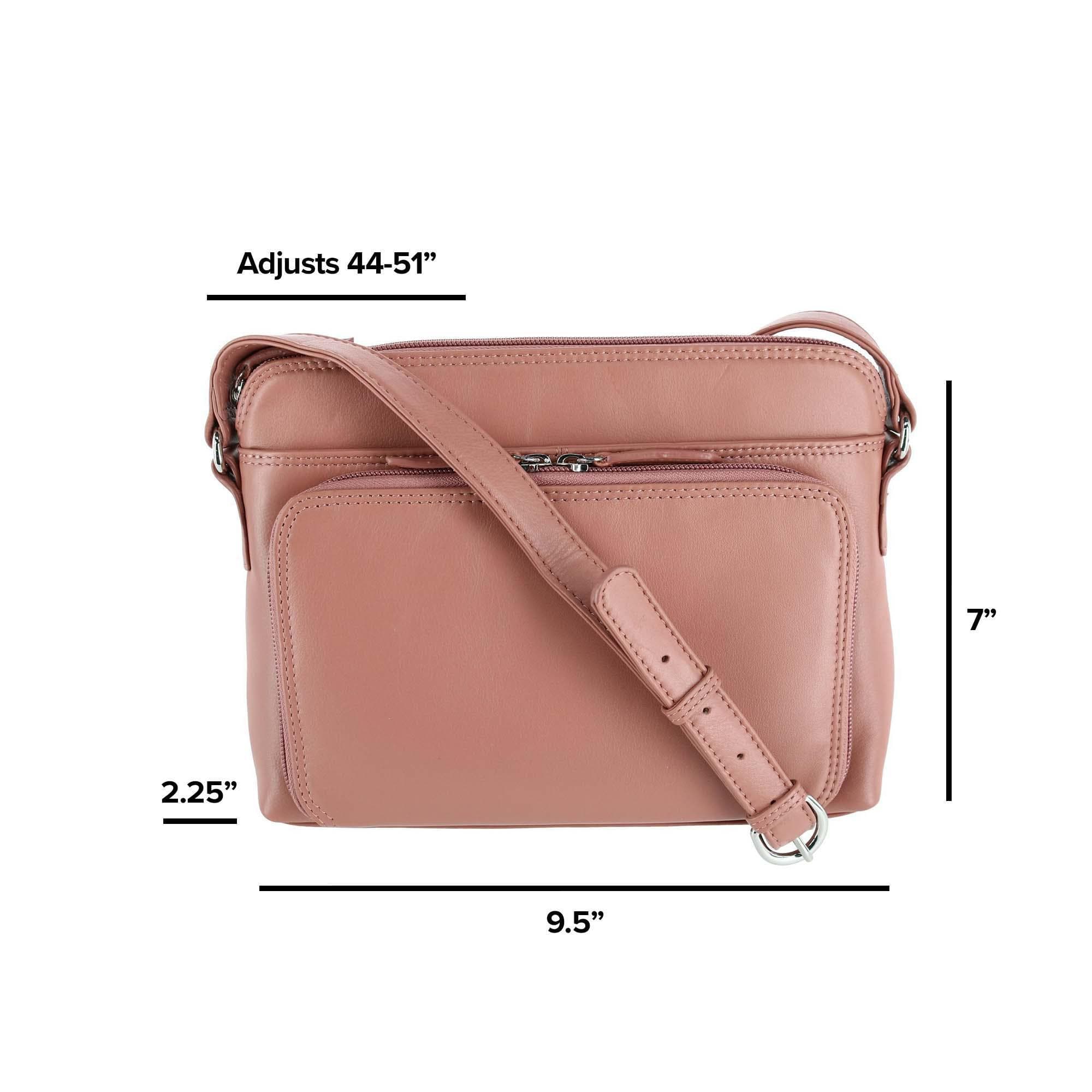 CTM® Women's Leather Shoulder Bag Purse with Side Organizer - Mauve
