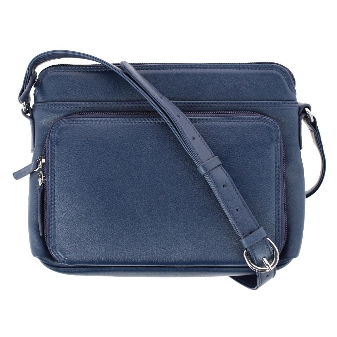 CTM® Women's Leather Shoulder Bag Purse with Side Organizer - Classic Navy