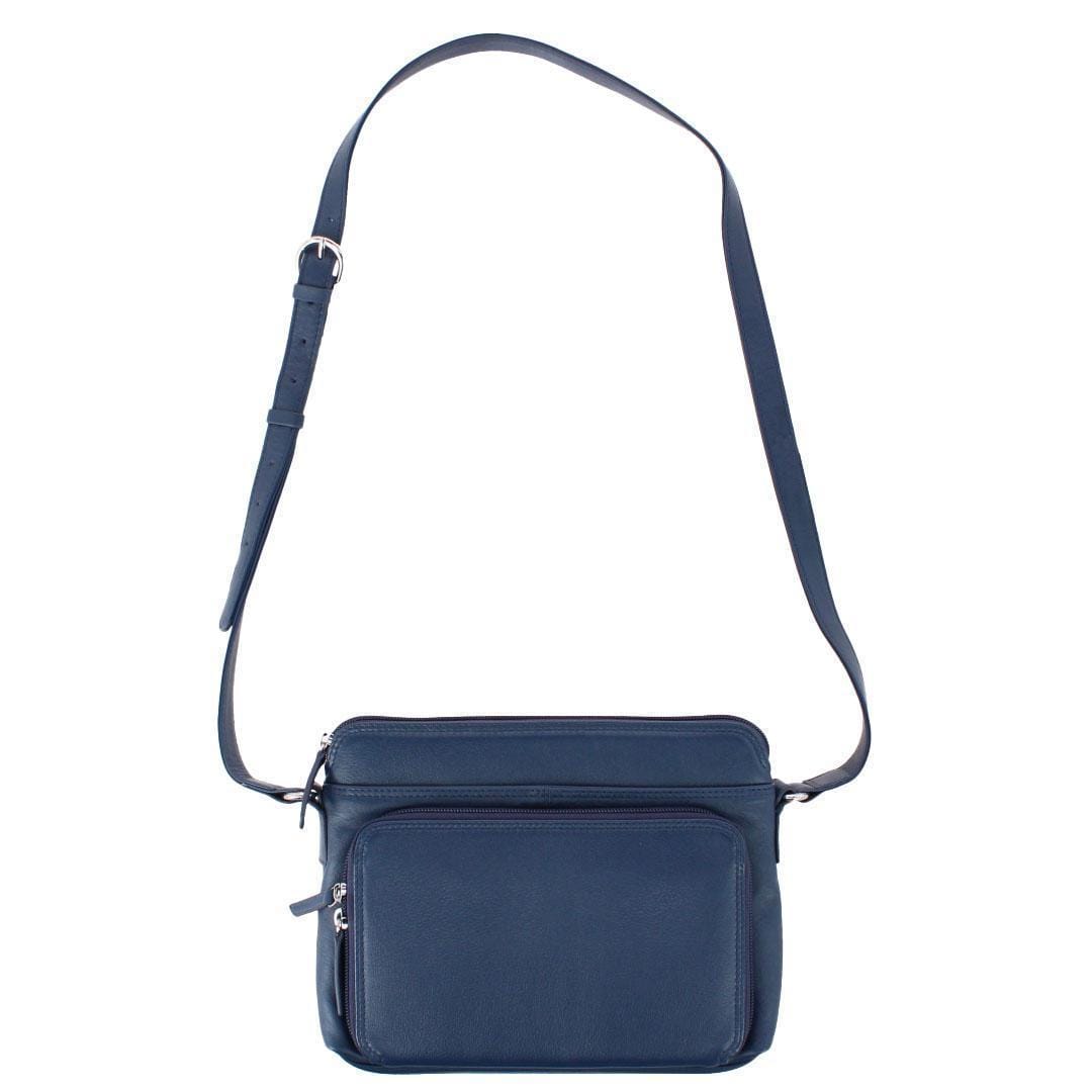 CTM® Women's Leather Shoulder Bag Purse with Side Organizer - Classic Navy