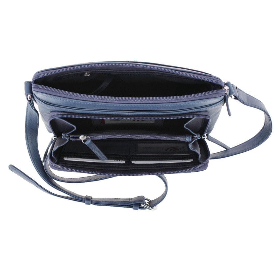 CTM® Women's Leather Shoulder Bag Purse with Side Organizer - Classic Navy