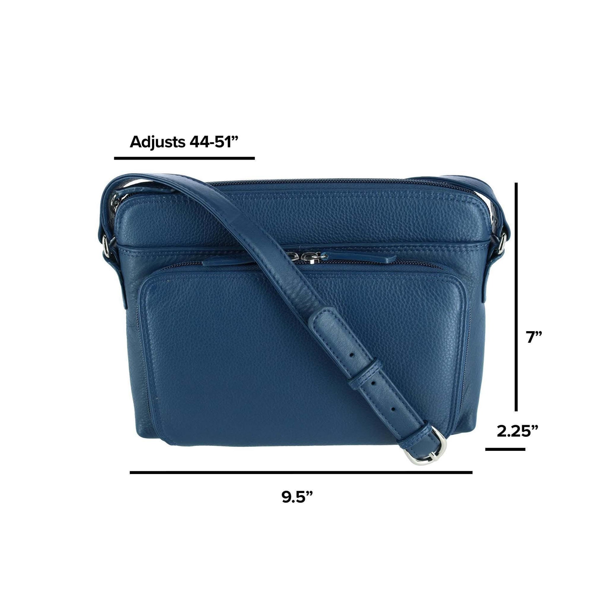 CTM® Women's Leather Shoulder Bag Purse with Side Organizer - Classic Navy