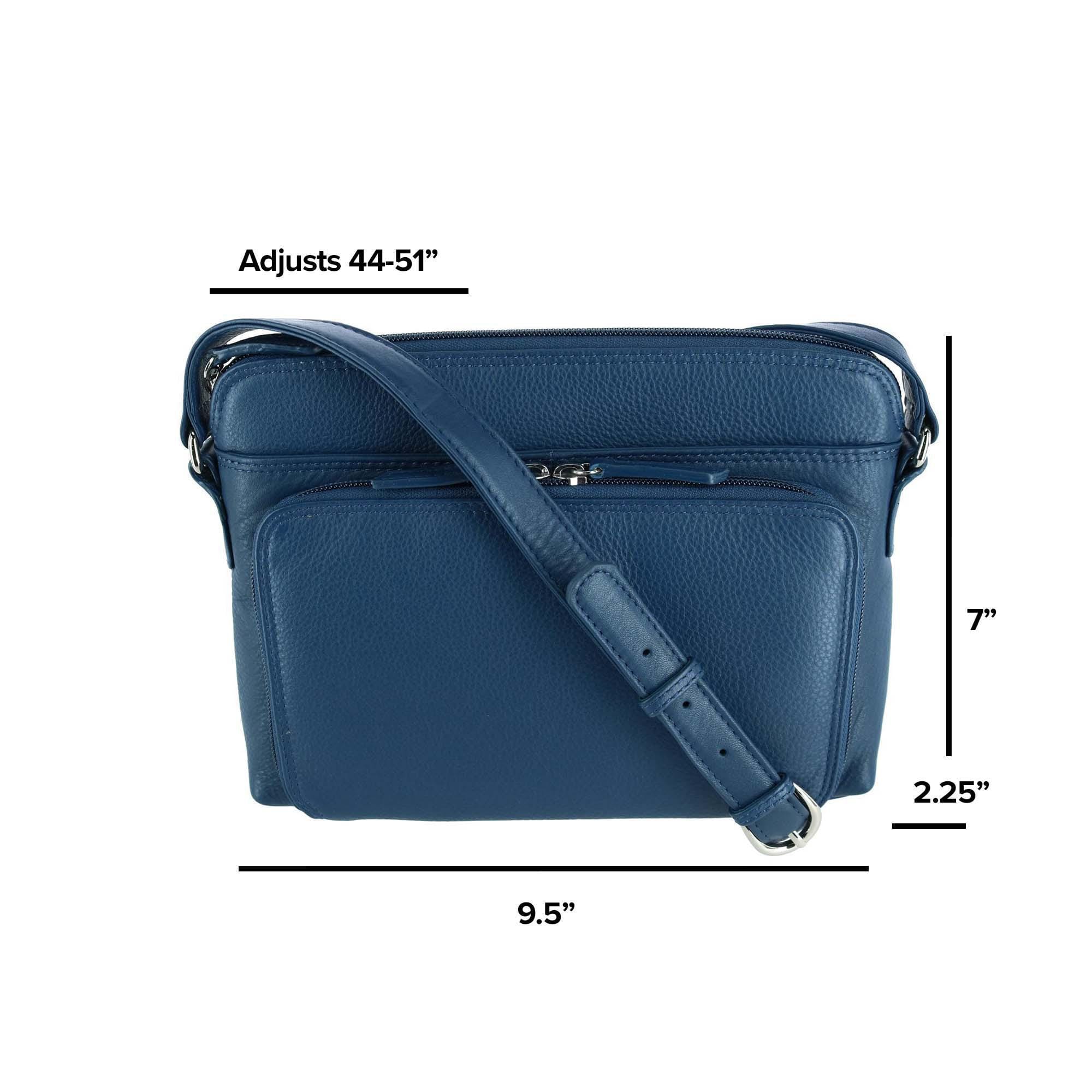 CTM® Women's Leather Shoulder Bag Purse with Side Organizer - Classic Navy