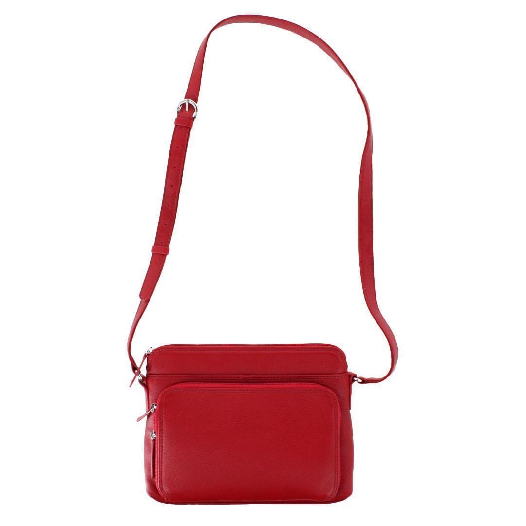 CTM® Women's Leather Shoulder Bag Purse with Side Organizer - Red