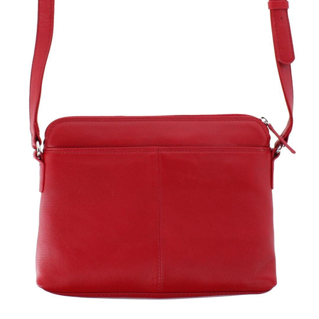 CTM® Women's Leather Shoulder Bag Purse with Side Organizer - Red