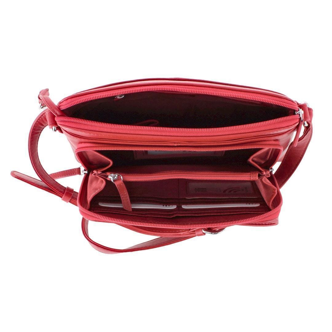 CTM® Women's Leather Shoulder Bag Purse with Side Organizer - Red