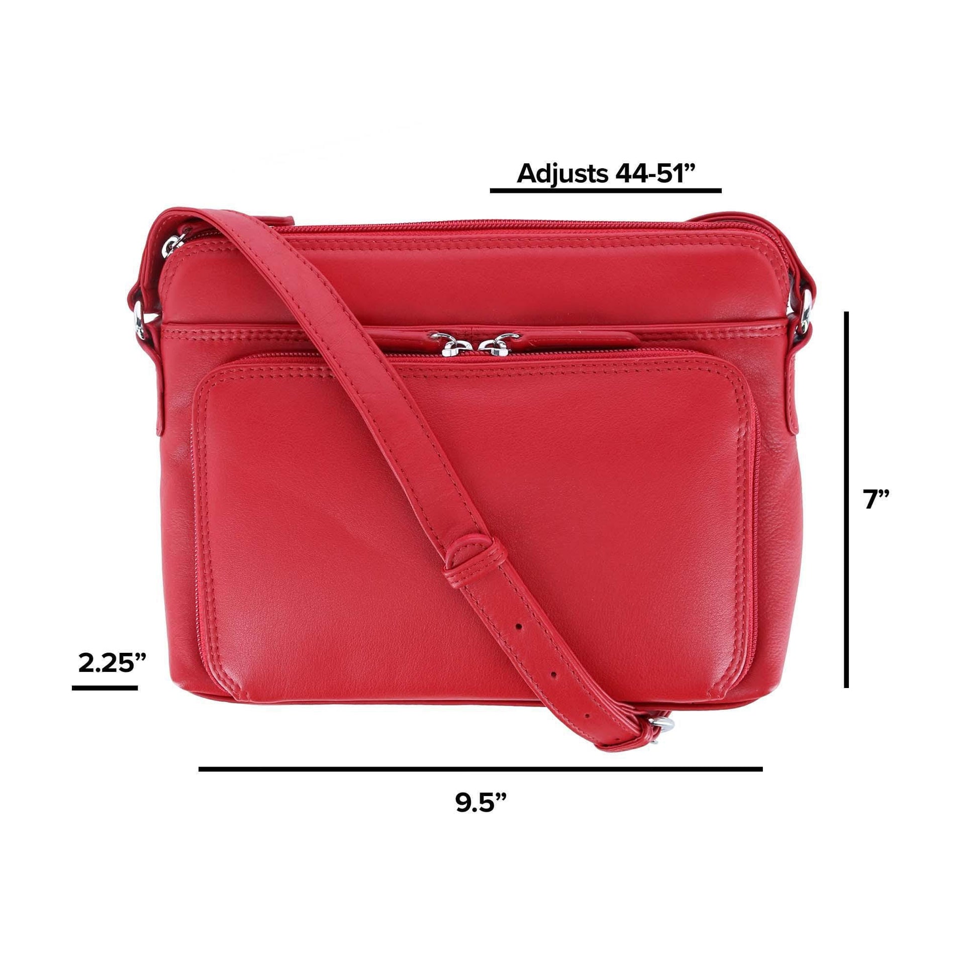 CTM® Women's Leather Shoulder Bag Purse with Side Organizer - Red