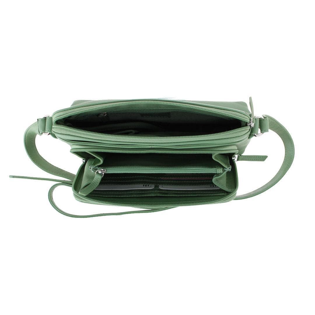 CTM® Women's Leather Shoulder Bag Purse with Side Organizer - Sage