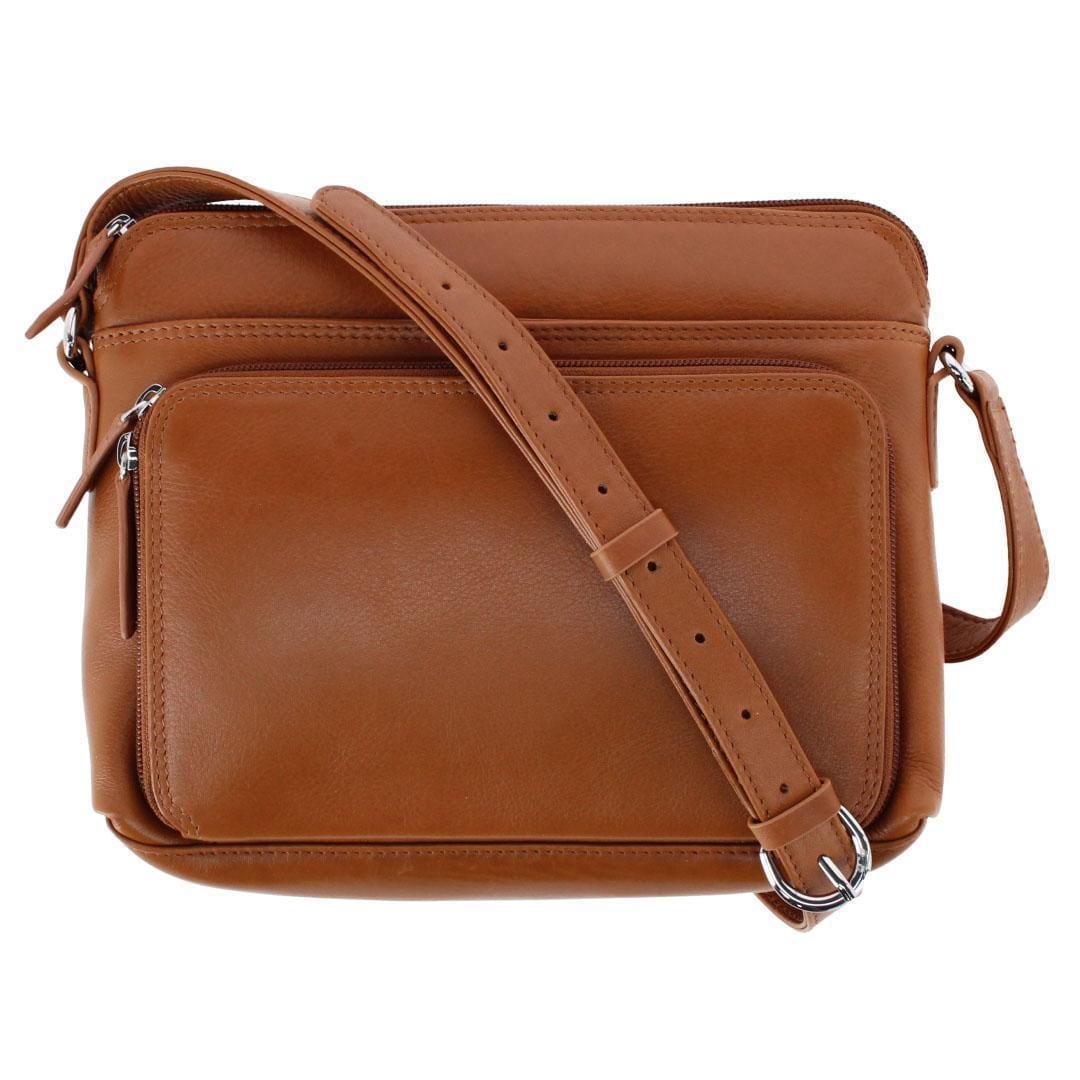 CTM® Women's Leather Shoulder Bag Purse with Side Organizer - Antique Saddle